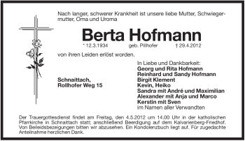 Traueranzeige von Berta Hofmann von Pegnitz-Zeitung
